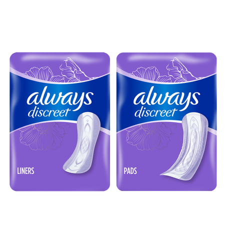 Image of Offer Save $2.50 on TWO Always Discreet Liners (44ct, 48ct) OR Always Discreet Pad (20ct, 30ct).