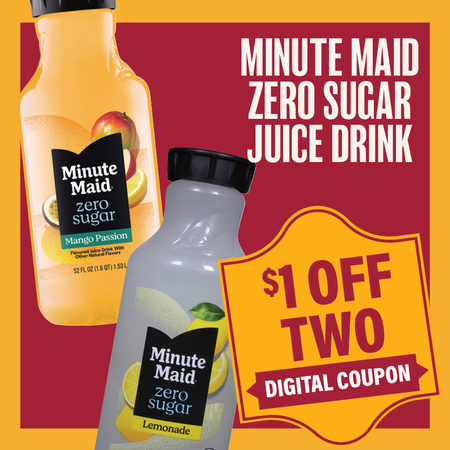 Image of Offer Save $1 on TWO (2) Minute Maid Zero Sugar Lemonade or Juice 52oz.