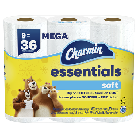 Image of Offer Save $1.00 on ONE Charmin Essentials Soft or Charmin Essentials Strong Toilet Paper Product 6 Roll Count or Larger (excludes trial/travel size).