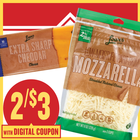 Image of Offer Save $1 on TWO (2) Lowes Foods Shredded, Sliced or Chunk Cheese Select 6-8oz.