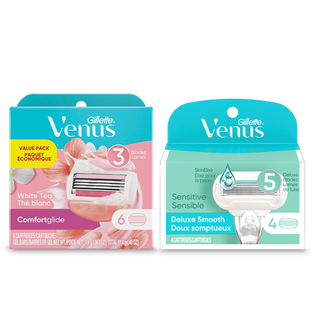 Save $5.00 on ONE Venus Razor pack with 3-6ct cartridge refill, OR ONE Venus 6-8ct cartridge refill pack: 3-bladed OR Pubic, OR ONE Venus 4ct cartridg