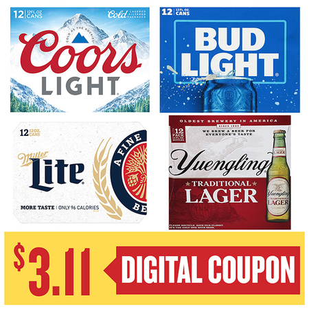 Image of Offer Save $3.11 on ONE (1) Bud, Miller, Coors or Yuengling 12pk 12oz Beer.
