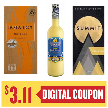 Image of Offer Save $3.11 on ONE (1) Bota Box, Summit 3L or Lina's Lemoncello 750ml Wine.