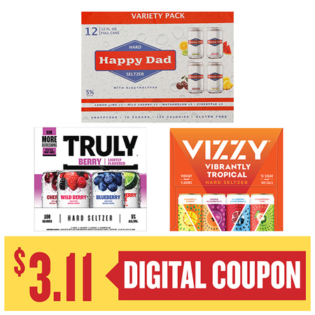 Image of Offer Save $3.11 on ONE (1) Happy Dad, Truly or Vizzy 12pk 12oz Can Beer.