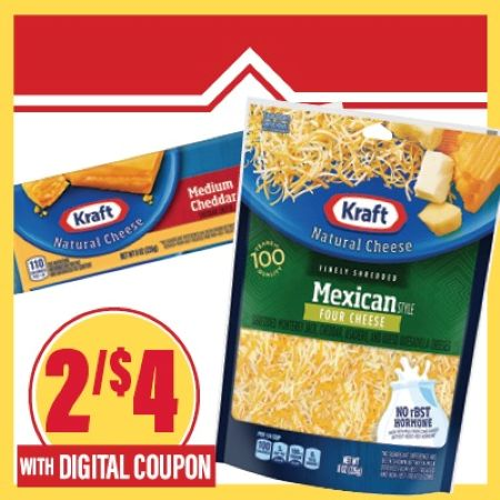 Image of Offer Save $1 On TWO (2) Kraft Shredded or Chunk Cheese Select 6-8oz.