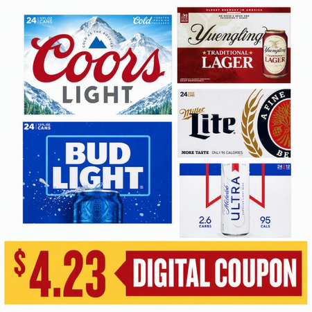 Image of Offer Save $4.23 on ONE (1) Ultra, Bud, Miller, Coors or Yuengling 24pk 12oz Beer.