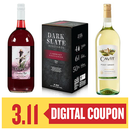 Image of Offer Save $3.11 on ONE (1) Dark Slate 3L or Duplin, Cavit 1.5L Wine.