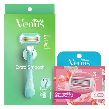 Image of Offer Save $3.00 on ONE Venus Razor pack with 1-2ct cartridge refill included OR ONE Venus 1-4ct cartridge refill pack: 3-bladed, Pubic OR Face (excludes di