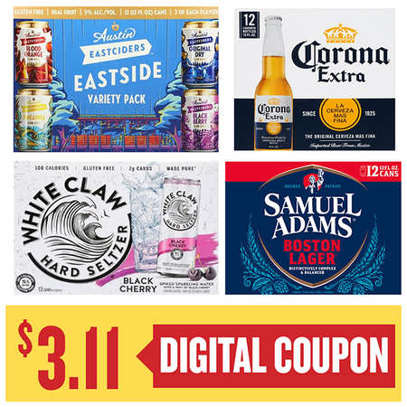 Image of Offer Save $3.11 On ONE (1) Sam Adams, White Claw, Austin Eastcider or Corona 12pk Beer.