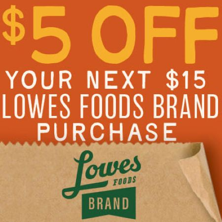 Offer $5 Off $15+ on Lowes Foods Brand Items.