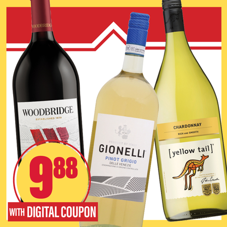 Image of Offer Save $3.11 on ONE (1) Woodbridge, Gionelli or Yellow Tail 1.5L Wine.