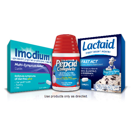 Image of Offer Save $3.00 on any ONE (1) PEPCID® (20ct or higher), IMODIUM® (excluding 6ct) or LACTAID® Supplement product (excluding trial and travel)