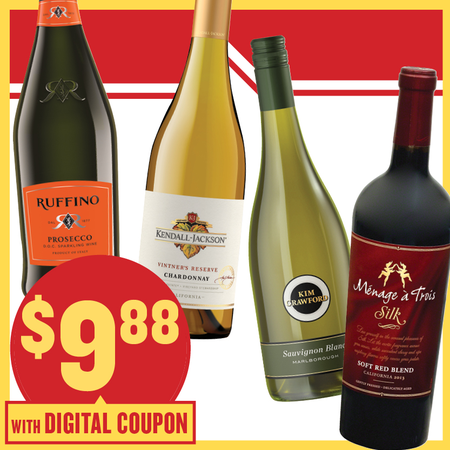 Image of Offer Save $3.11 on ONE (1) Kendall-Jackson, Ruffino Sparkling, Kim Crawford or Menage a Trois 750ml Wine.