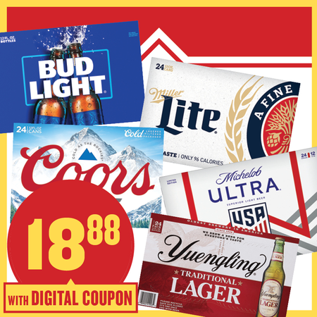 Image of Offer Save $3.11 on ONE (1) Ultra, Bud, Miller, Coors or Yuengling 24pk Beer.