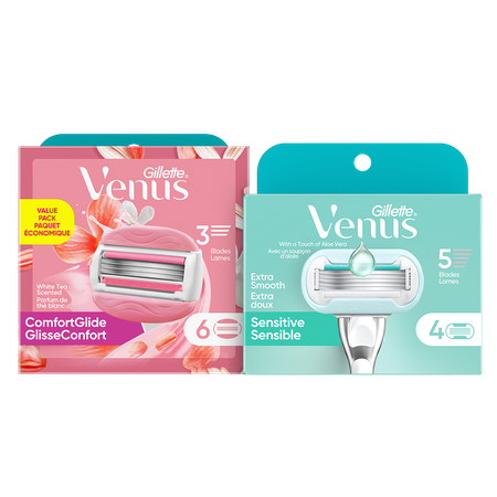 Image of Offer Save $5.00 on ONE Venus Razor pack with 3-6ct cartridge refill, OR ONE Venus 6-8ct cartridge refill pack: 3-bladed OR Pubic, OR ONE Venus 4ct cartridg
