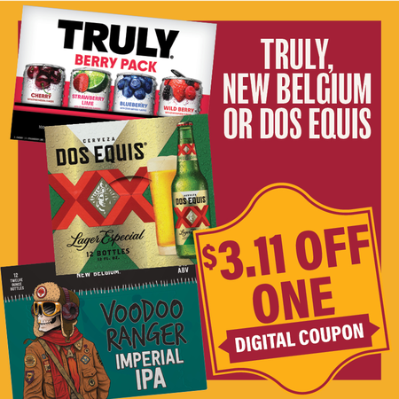 Image of Offer Save $3.11 on ONE (1) Truly, New Belgium or Dos Equis 12pk 12oz Beer.