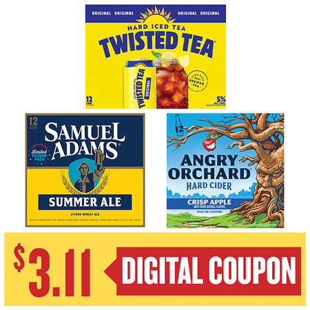 Image of Offer Save $3.11 on ONE (1) Sam Adams, Angry Orchard or Twisted Tea 12pk Beer.