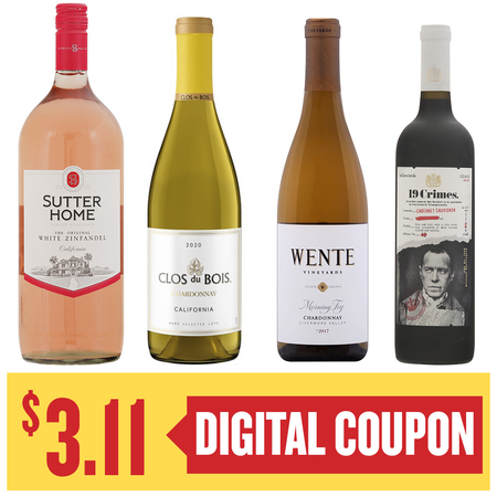 Image of Offer Save $3.11 on ONE (1) Clos Du Bois, 19 Crimes, Wente 750ml or Sutter Home 1.5L Wine.