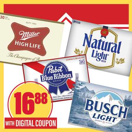 Image of Offer Save $3.11 on ONE (1) Busch, Natura, High Life or Pabst 24pk 12oz Can Beer.