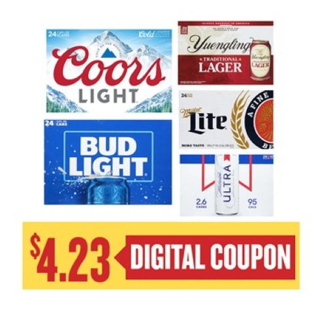 Image of Offer Save $4.23 on ONE (1) Ultra, Bud, Miller, Coors or Yuengling 24pk 12oz Beer.
