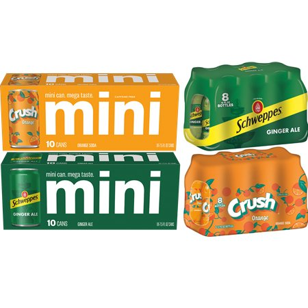 Save $2.00 on TWO (2) 10-pack mini cans or 8-pack bottles of any flavor* (Reg. or Zero Sugar) Crush, Schweppes, Starry, or Mug Root Beer