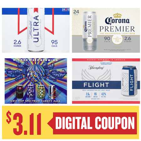 Image of Offer Save $3.11 on ONE (1) Ultra, Flight, Corona Premier 24pk 12oz or Wicked Weed 12pk 12oz Beer.