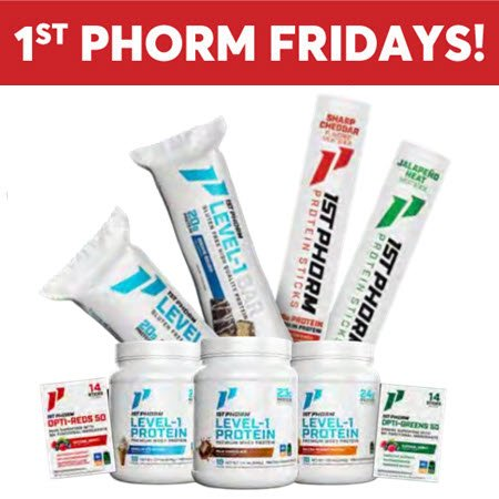 VALID FRIDAY, 8/15 ONLY: One (1) FREE 1st Phorm Level-1 Protein Bar or Meat Stick 2-2.2oz pkg with purchase of Select 1st Phorm Powders