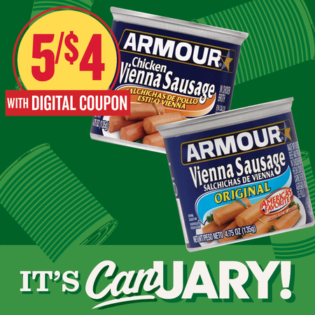 Image of Offer Save $1 on FIVE (5) Armour Vienna Sausage 4.6oz.