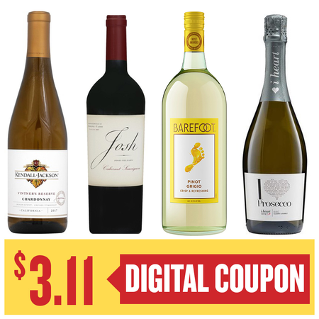 Image of Offer Save $3.11 on ONE (1) Josh Cellars, Kendall Jackson, I Heart 750ml or Barefoot 1.5L Wine.