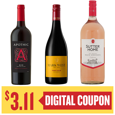 Image of Offer Save $3.11 on ONE (1) Apothic, Mark West 750ml or Sutter Home 1.5L Wine.