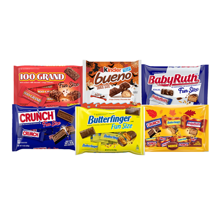 Butterfinger, CRUNCH, Baby Ruth, 100Grand, Kinder Bueno