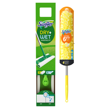 Image of Offer Save $10.00 on TWO Swiffer PowerMop, Sweeper Deluxe, Sweeper, Sweeper XL, 3ft or 6ft Duster Starter Kits OR Swiffer Refill (includes 20ct or larger Dr