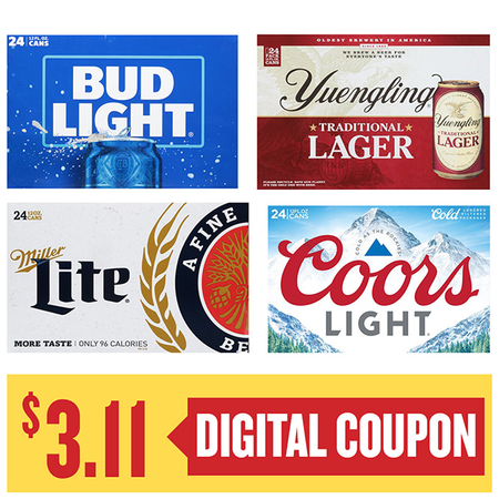 Image of Offer Save $3.11 on ONE (1) Bud, Miller, Coors or Yuengling 24pk 12oz Beer.