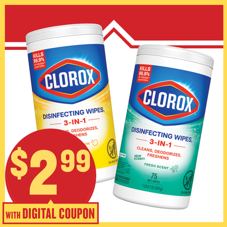 Image of Offer Save $3 on ONE (1) Clorox Disinfecting Wipes Select 75ct.