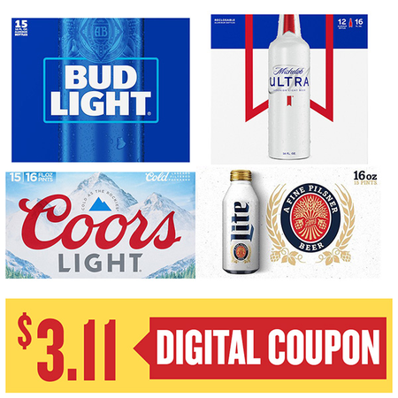 Image of Offer Save $3.11 on ONE (1) Bud, Miller, Coors 15pk Aluminum Pints or Ultra, Corona, Truly 12pk 12oz Beer.