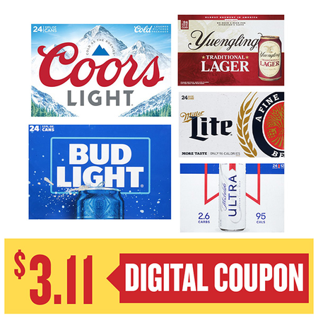 Image of Offer Save $3.11 on ONE (1) Ultra, Bud, Miller, Coors or Yuengling 24pk 12oz Beer.
