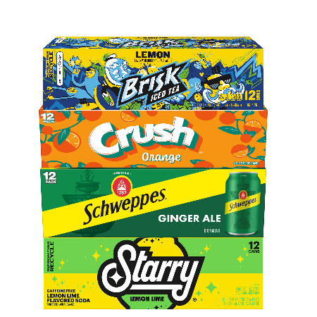 Image of Offer Save $1.00 on any THREE (3) CRUSH®, SCHEWEPPES®, STARRY®, MUG®, or BRISK® 12oz 12-Packs.