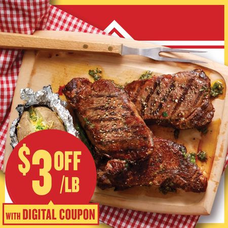 Image of Offer Save $3/lb on Boneless NY Strip Steaks Family Pack.