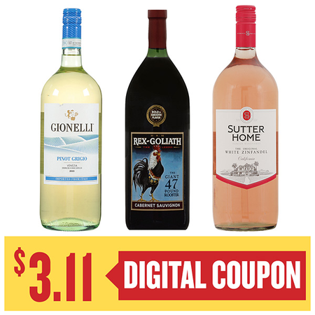 Image of Offer Save $3.11 On ONE (1) Gionelli, Sutter Home or Rex Goliath 1.5L Wine.