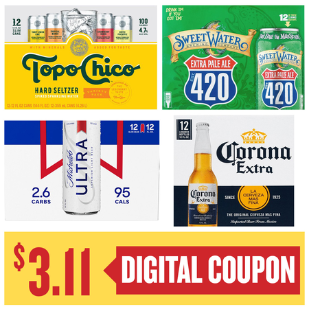 Image of Offer Save $3.11 on ONE (1) Topo Chico, Corona, Sweetwater or Ultra 12pk 12oz Beer.
