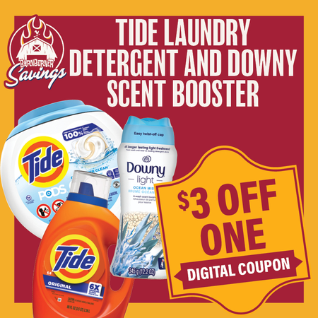 Image of Offer Save $3 on ONE (1) Tide Laundry Detergent or Downy, Gain Fabric Softener or Scent Boosters.