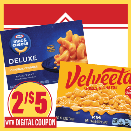Image of Offer Save $1 on TWO (2) Kraft Deluxe or Velveeta Mac & Cheese Select 9.4-14oz.