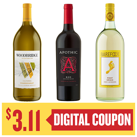 Image of Offer Save $3.11 on ONE (1) Apothic 750ml or Woodbridge, Barefoot 1.5L Wine.