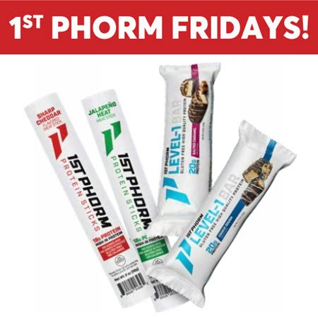 VALID FRIDAY, 8/22 ONLY: Buy 5, Get 2 Free 1st Phorm Level-1 Protein Bars or Meat Sticks 2-2.2oz pkgs