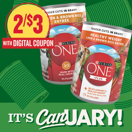Image of Offer Save $1 on TWO (2) Purina One Smartblend Canned Dog Food 13oz.